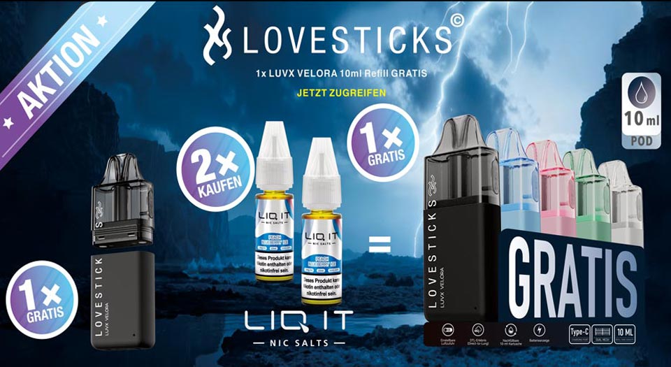 Gratis Liqit E-Liquids von Lovesticks Black Weeks Angebot mit Nicsalt Liquids der Marke lovesticks