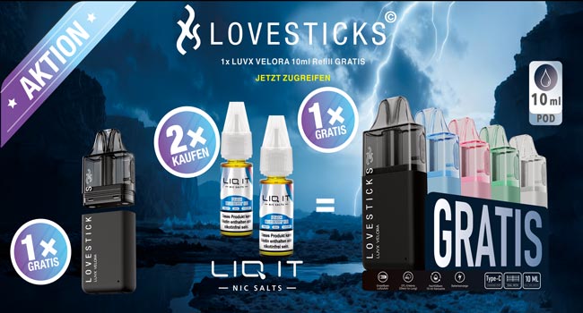 Gratis Liqit E-Liquids von Lovesticks Black Weeks Angebot mit Nicsalt Liquids der Marke lovesticks